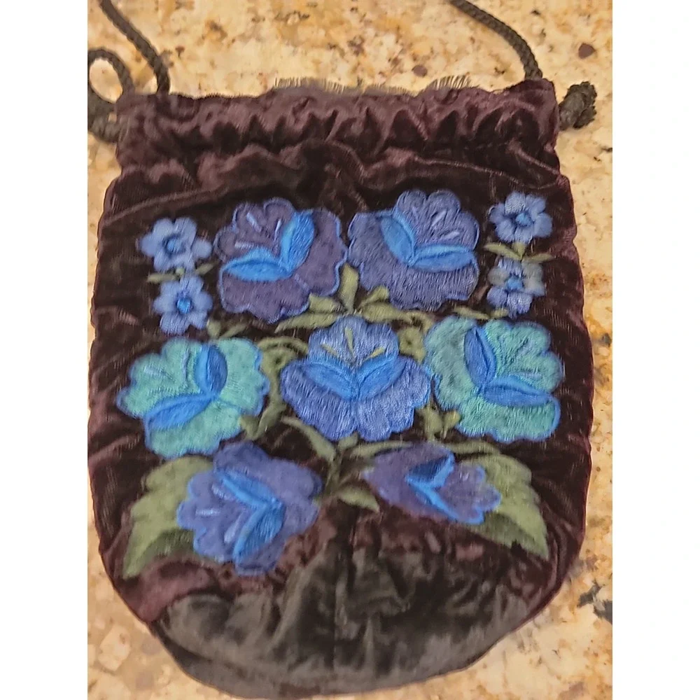 Y2K Gypsy Hand Made in Guatemala Blue Floral Clutch Bag.